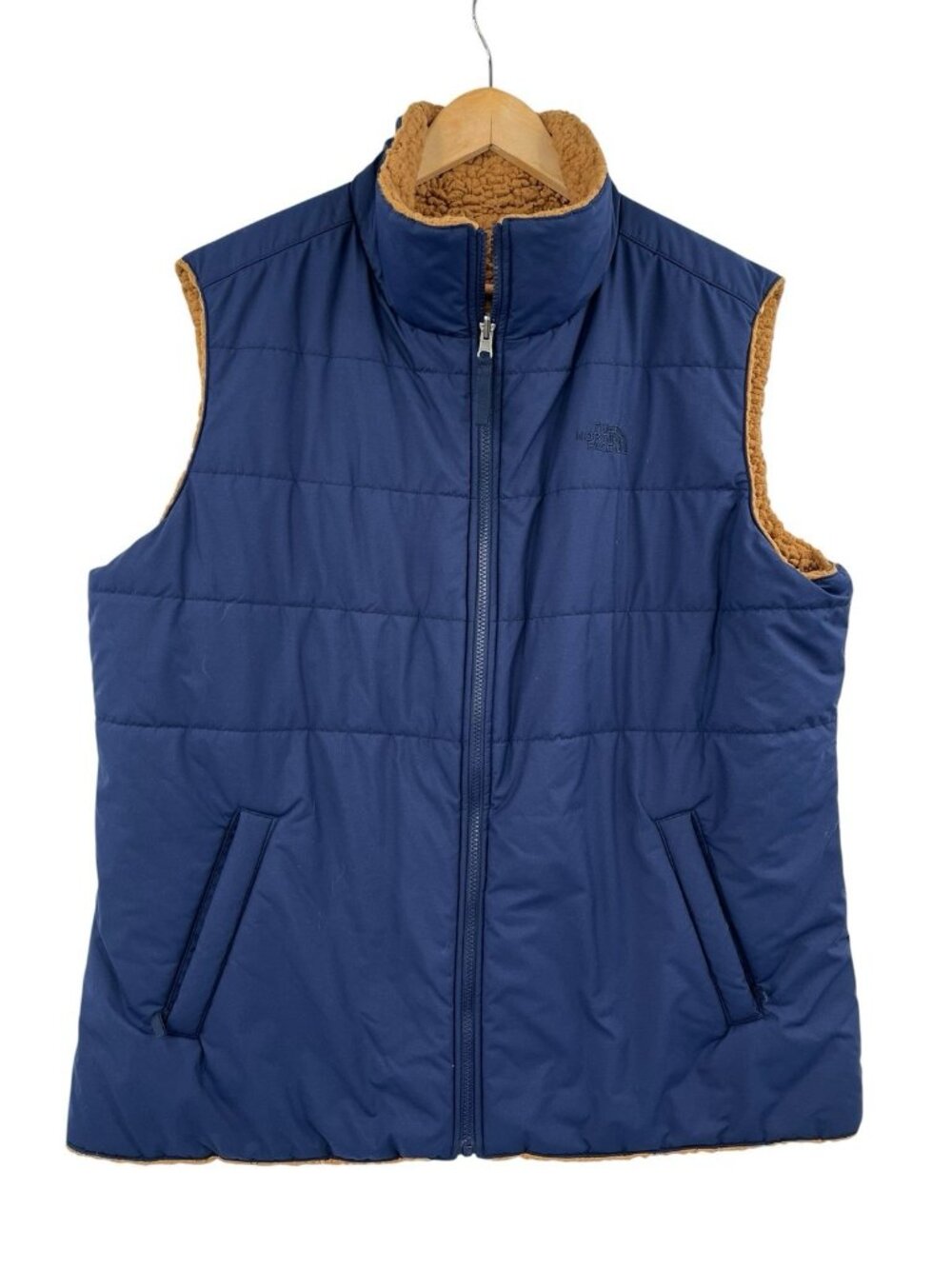 THE NORTH FACE Women's Reversible Blue/Brown Merriewood Sherpa Full Zip Vest XXL